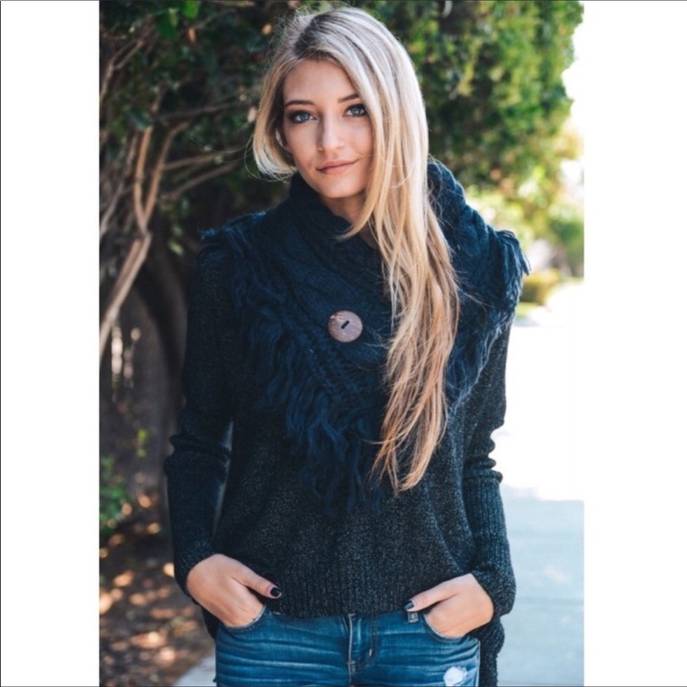 Navy Button Infinity Scarf - Picture 2 of 4